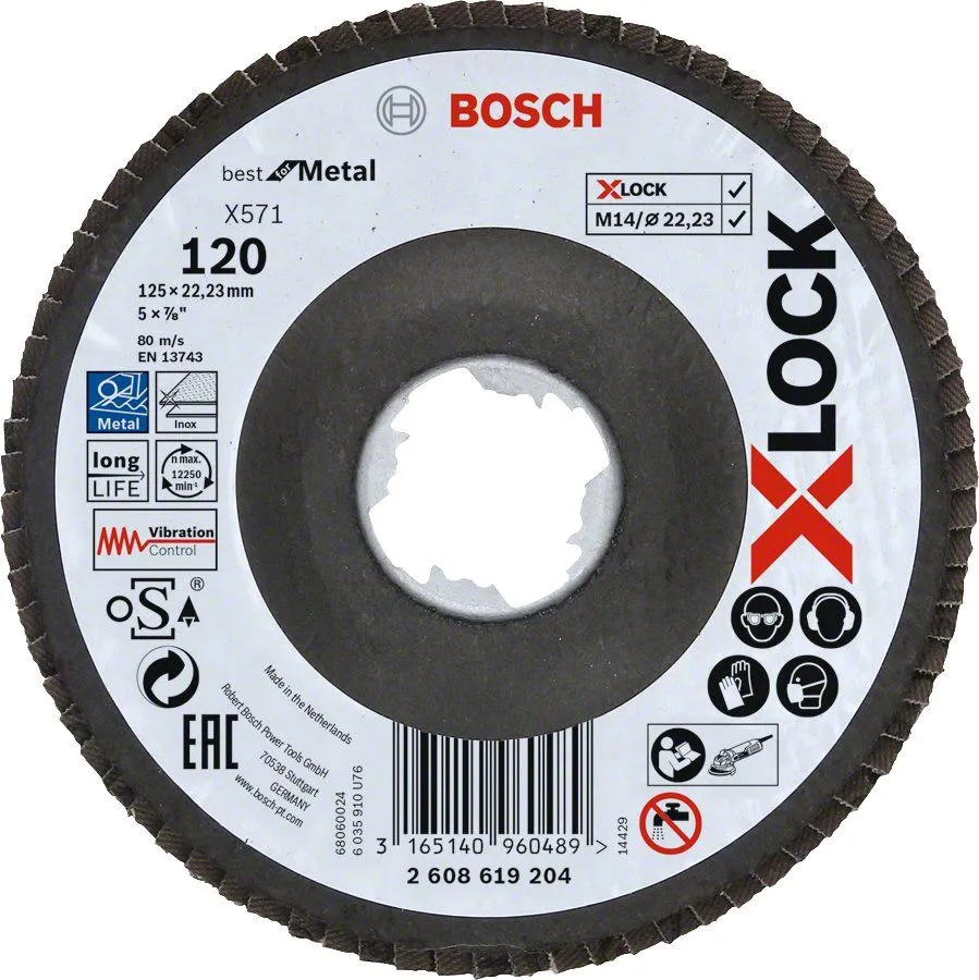 Bosch 2608619204 X-Lock Lamellenschijf Best For Metal - Schuin - Glasvezel - K120 - X571 - 125mm 1 Bosch 2608619204 X-Lock Lamellenschijf Best For Metal - Schuin - Glasvezel - K120 - X571 - 125mm
