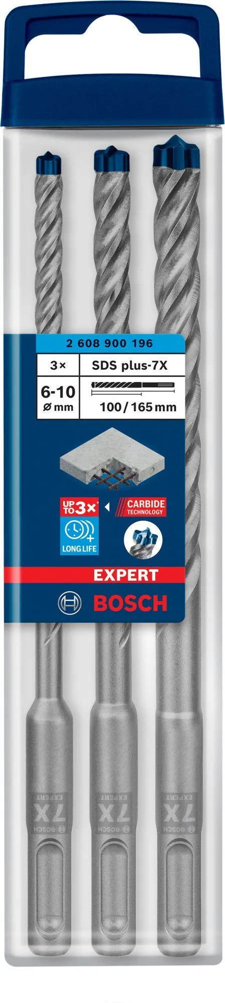 Bosch 2608900196 EXPERT 3-delige Set SDS Plus-7X 6, 8, 10 Mm 2 Bosch 2608900196 EXPERT 3-delige Set SDS Plus-7X 6, 8, 10 Mm - Image 2
