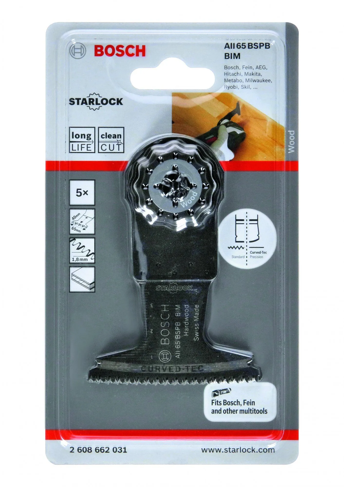 Bosch 2608662031 / AII 65 BSPB BIM Invalzaagblad - 40 X 65 Mm - Hard Hout(5 St) - Carbide 2 Bosch 2608662031 / AII 65 BSPB BIM Invalzaagblad - 40 X 65 Mm - Hard Hout(5 St) - Carbide - Image 2